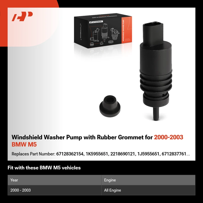 Windshield Washer Pump with Rubber Grommet for 2000-2003 BMW M5
