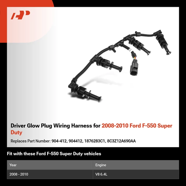 Driver Glow Plug Wiring Harness for 2008-2010 Ford F-550 Super Duty