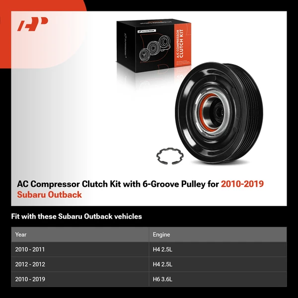 AC Compressor Clutch Kit with 6-Groove Pulley for 2010-2019 Subaru Outback