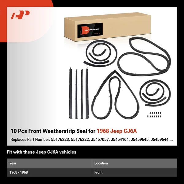 10 Pcs Front Weatherstrip Seal for 1968 Jeep CJ6A