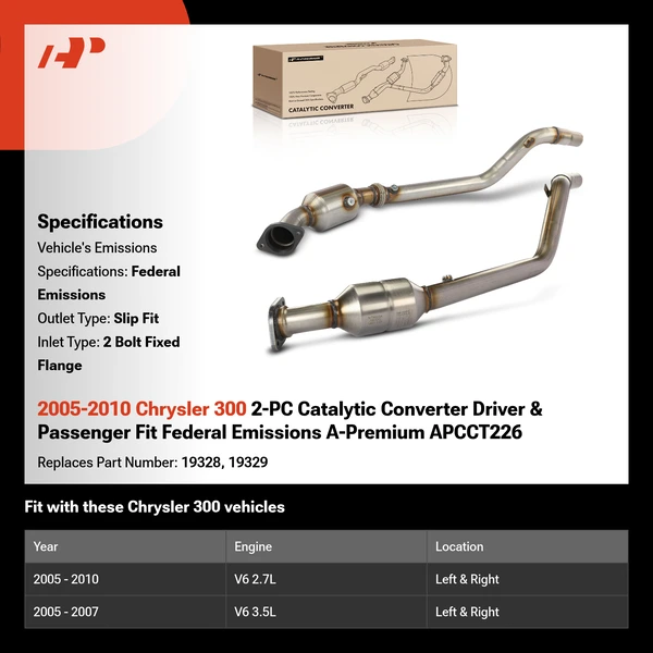 2005-2010 Chrysler 300 2-PC Catalytic Converter Driver & Passenger Fit Federal Emissions A-Premium APCCT226