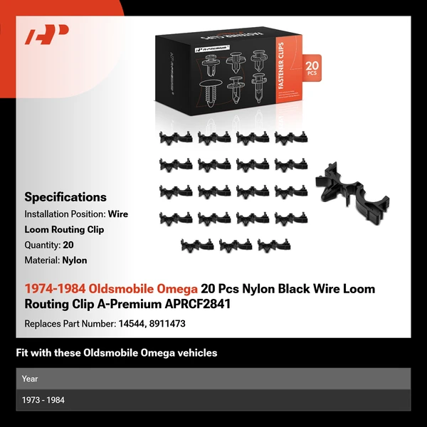 1974-1984 Oldsmobile Omega 20 Pcs Nylon Black Wire Loom Routing Clip A-Premium APRCF2841