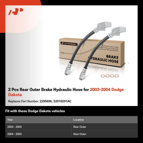 2 Pcs Rear Outer Brake Hydraulic Hose for 2003-2004 Dodge Dakota