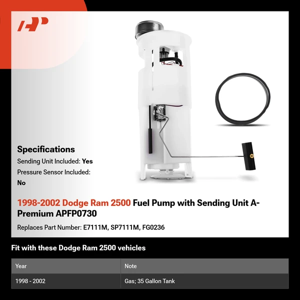 1998-2002 Dodge Ram 2500 Fuel Pump with Sending Unit A-Premium APFP0730
