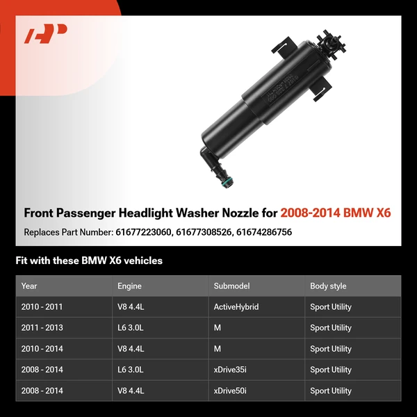 Front Passenger Headlight Washer Nozzle for 2008-2014 BMW X6