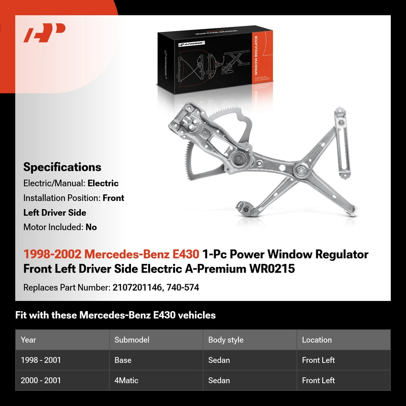 1998-2002 Mercedes-Benz E430 1-Pc Power Window Regulator Front Left Driver Side Electric A-Premium WR0215