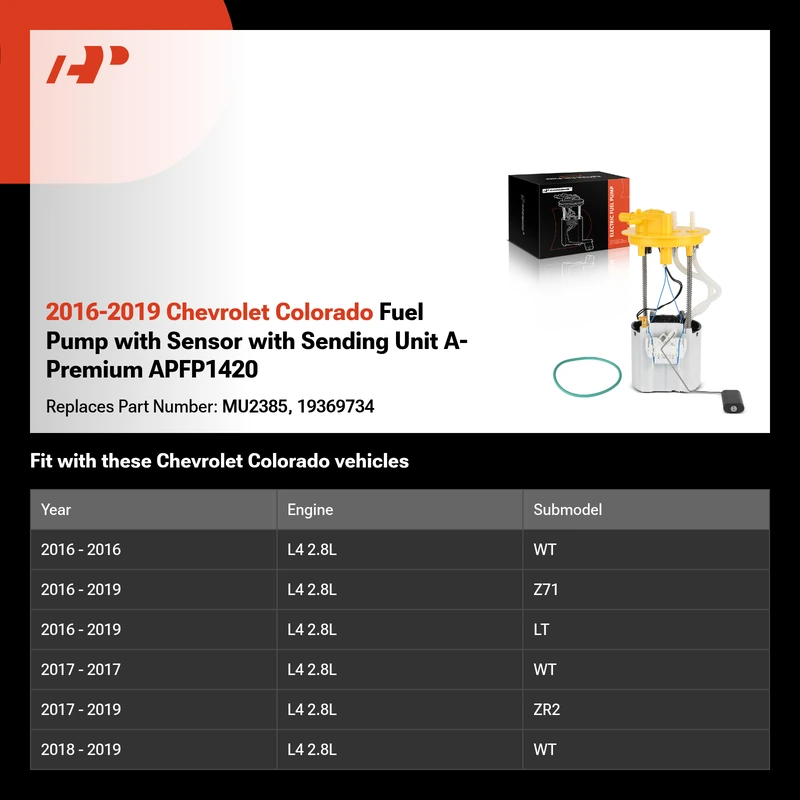2016-2019 Chevrolet Colorado Fuel Pump with Sensor with Sending Unit A-Premium APFP1420