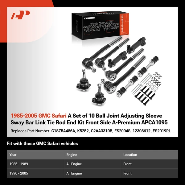 1985-2005 GMC Safari A Set of 10 Ball Joint Adjusting Sleeve Sway Bar Link Tie Rod End Kit Front Side A-Premium APCA1095
