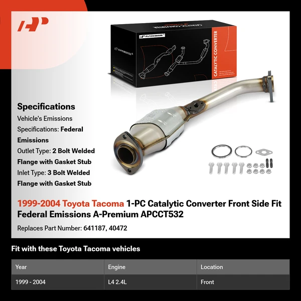 1999-2004 Toyota Tacoma 1-PC Catalytic Converter Front Side Fit Federal Emissions A-Premium APCCT532