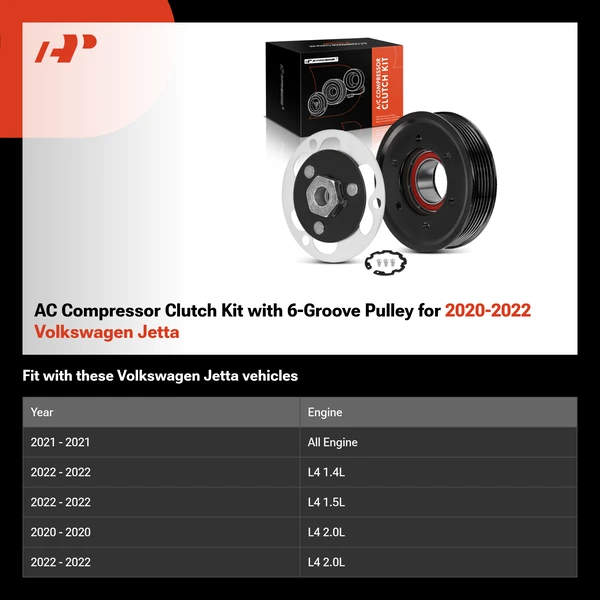 AC Compressor Clutch Kit with 6-Groove Pulley for 2020-2022 Volkswagen Jetta