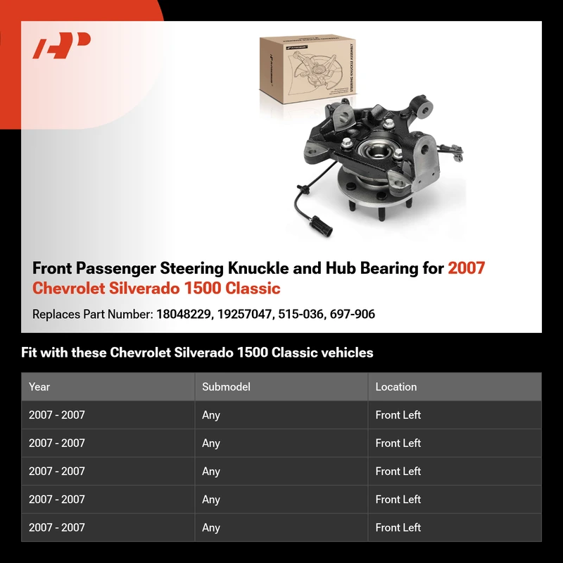 Front Passenger Steering Knuckle and Hub Bearing for 2007 Chevrolet Silverado 1500 Classic