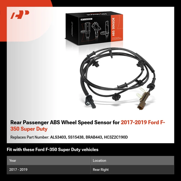 Rear Passenger ABS Wheel Speed Sensor for 2017-2019 Ford F-350 Super Duty