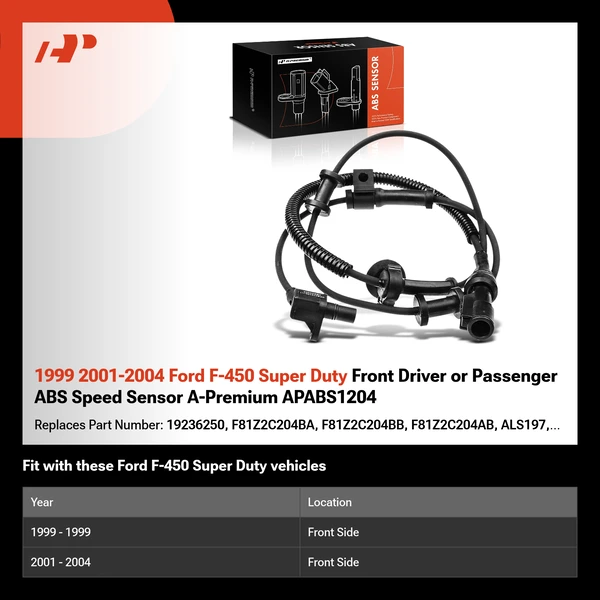 1999 2001-2004 Ford F-450 Super Duty Front Driver or Passenger ABS Speed Sensor A-Premium APABS1204