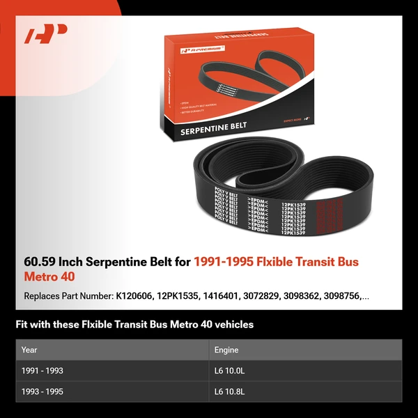 60.59 Inch Serpentine Belt for 1991-1995 Flxible Transit Bus Metro 40