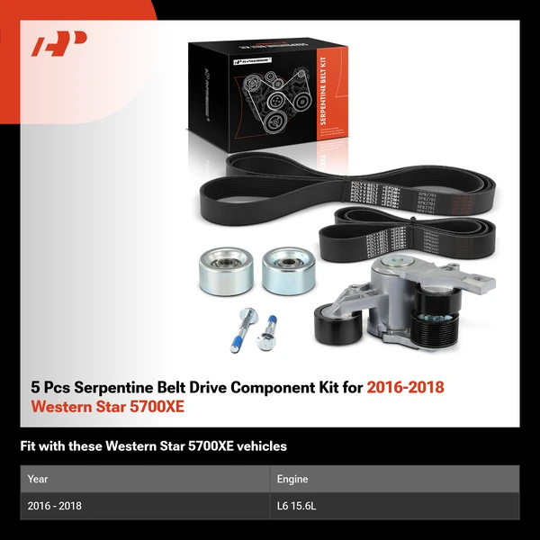 5 Pcs Serpentine Belt Drive Component Kit for 2016-2018 Western Star 5700XE