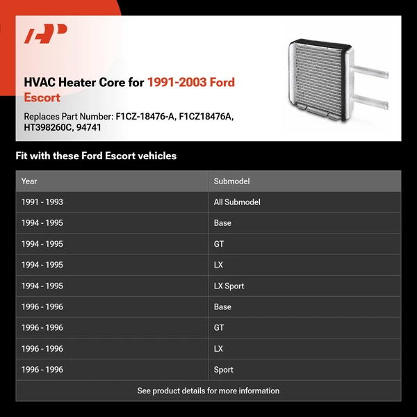 HVAC Heater Core for 1991-2003 Ford Escort