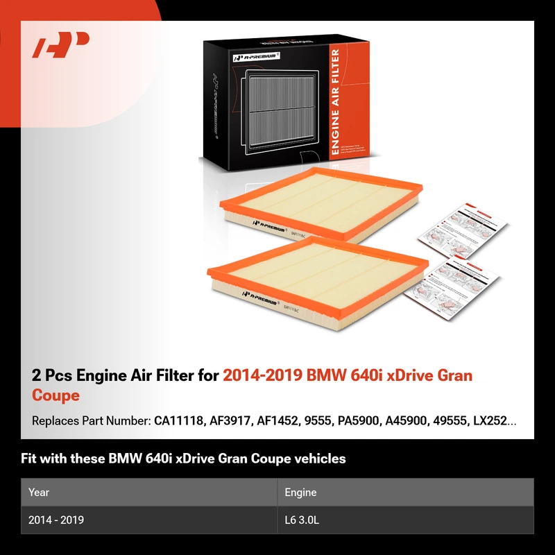2 Pcs Engine Air Filter for 2014-2019 BMW 640i xDrive Gran Coupe