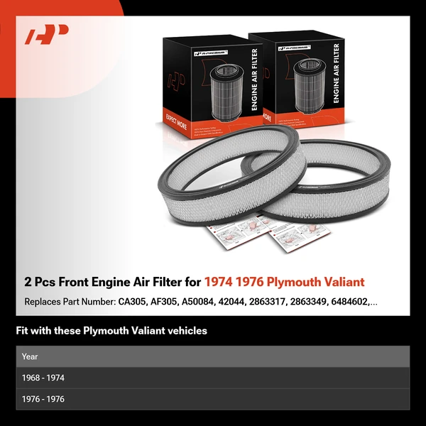 2 Pcs Front Engine Air Filter for 1974 1976 Plymouth Valiant