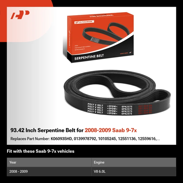 93.42 Inch Serpentine Belt for 2008-2009 Saab 9-7x