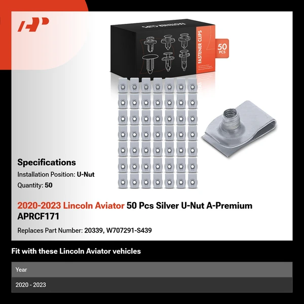 2020-2023 Lincoln Aviator 50 Pcs Silver U-Nut A-Premium APRCF171