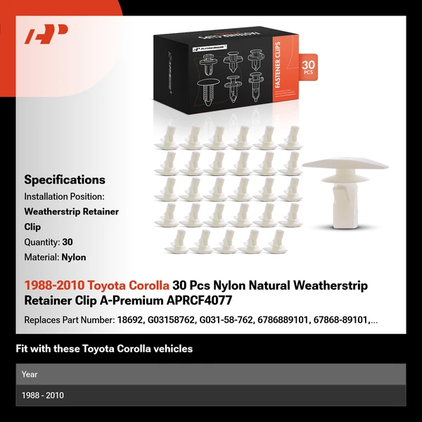 1988-2010 Toyota Corolla 30 Pcs Nylon Natural Weatherstrip Retainer Clip A-Premium APRCF4077
