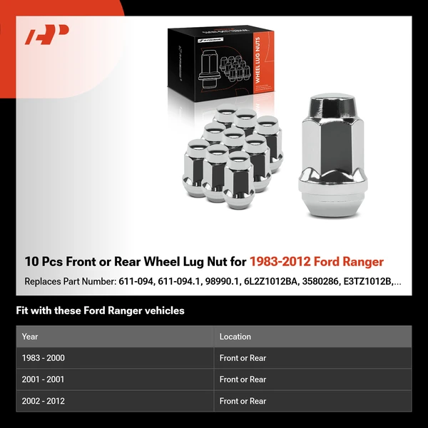 10 Pcs Front or Rear Wheel Lug Nut for 1983-2012 Ford Ranger