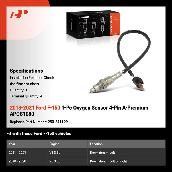 2018-2021 Ford F-150 1-Pc Oxygen Sensor 4-Pin A-Premium APOS1080