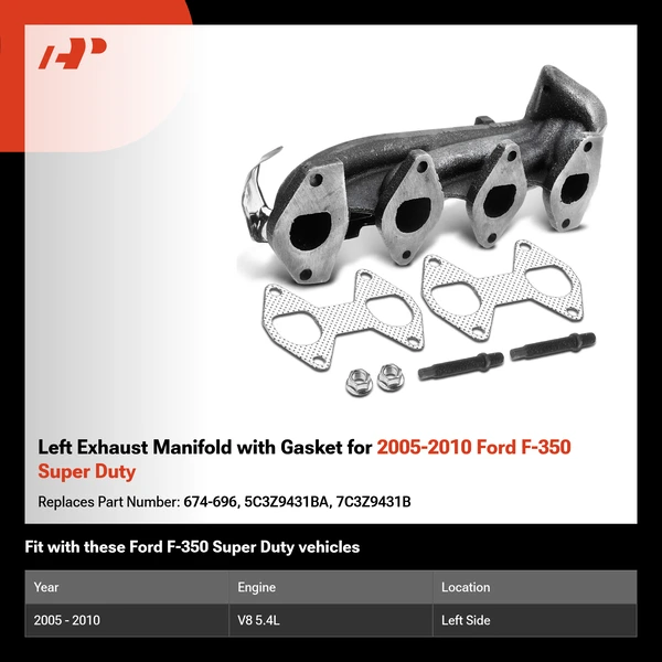 Left Exhaust Manifold with Gasket for 2005-2010 Ford F-350 Super Duty