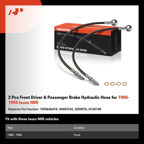 2 Pcs Front Driver & Passenger Brake Hydraulic Hose for 1988-1994 Isuzu NRR