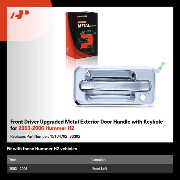 Front Driver Upgraded Metal Exterior Door Handle with Keyhole for 2003-2006 Hummer H2