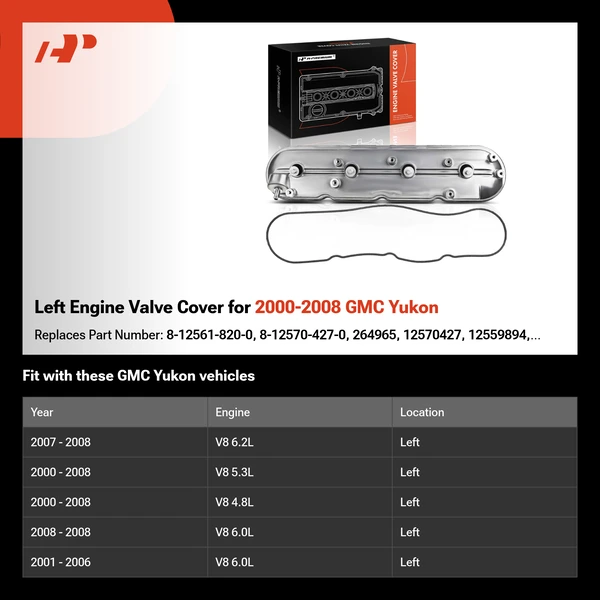 Left Engine Valve Cover for 2000-2008 GMC Yukon