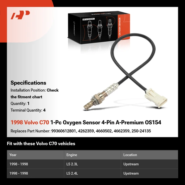 1998 Volvo C70 1-Pc Oxygen Sensor 4-Pin A-Premium OS154