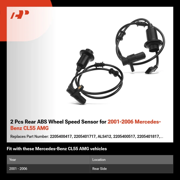 2 Pcs Rear ABS Wheel Speed Sensor for 2001-2006 Mercedes-Benz CL55 AMG