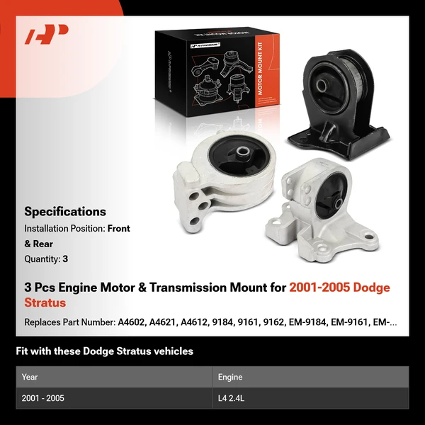 3 Pcs Engine Motor & Transmission Mount for 2001-2005 Dodge Stratus