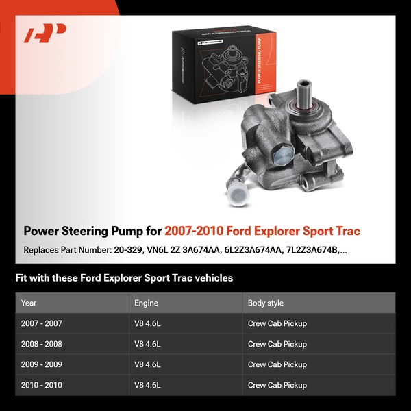 Power Steering Pump for 2007-2010 Ford Explorer Sport Trac