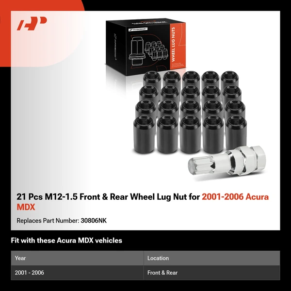 21 Pcs M12-1.5 Front & Rear Wheel Lug Nut for 2001-2006 Acura MDX