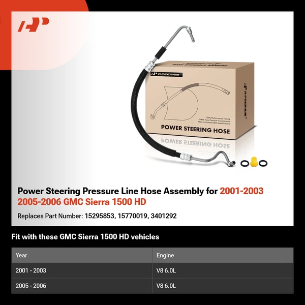 Power Steering Pressure Line Hose Assembly for 2001-2003 2005-2006 GMC Sierra 1500 HD