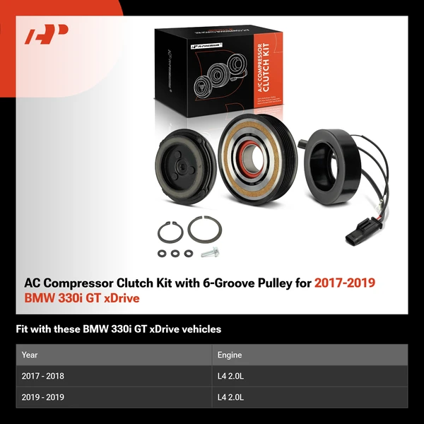 AC Compressor Clutch Kit with 6-Groove Pulley for 2017-2019 BMW 330i GT xDrive