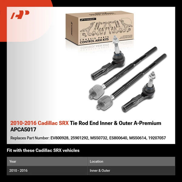 2010-2016 Cadillac SRX Tie Rod End Inner & Outer A-Premium APCA5017