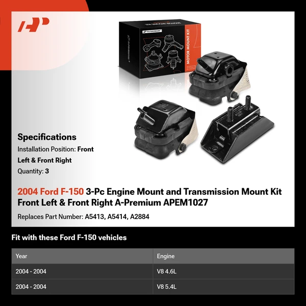 2004 Ford F-150 3-Pc Engine Mount and Transmission Mount Kit Front Left & Front Right A-Premium APEM1027