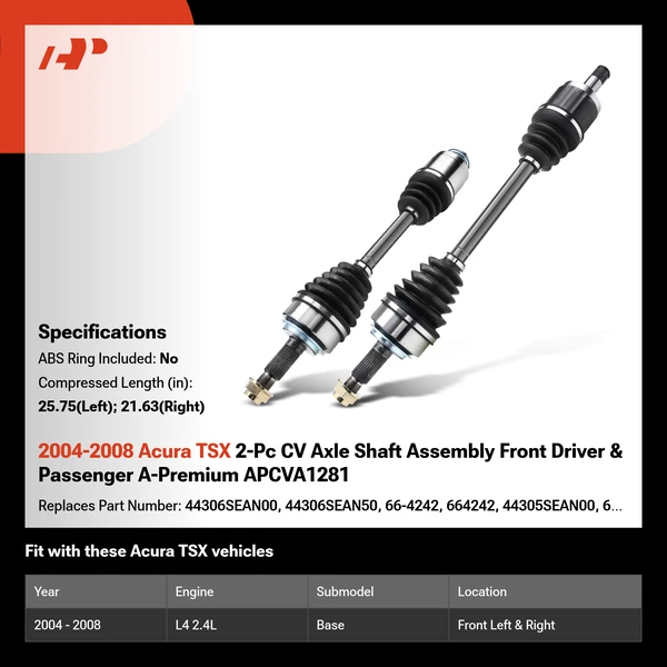 2004-2008 Acura TSX 2-Pc CV Axle Shaft Assembly Front Driver & Passenger A-Premium APCVA1281