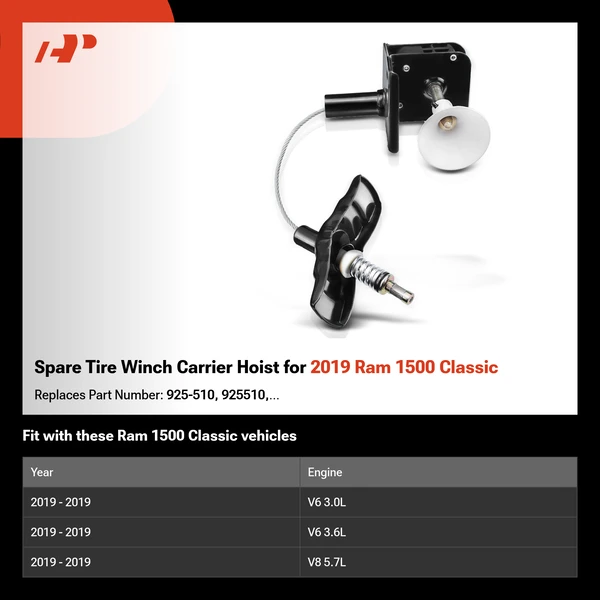 Spare Tire Winch Carrier Hoist for 2019 Ram 1500 Classic