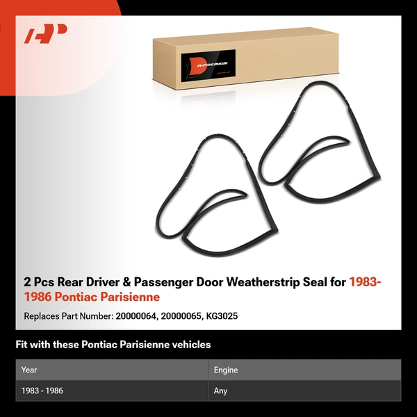 2 Pcs Rear Driver & Passenger Door Weatherstrip Seal for 1983-1986 Pontiac Parisienne