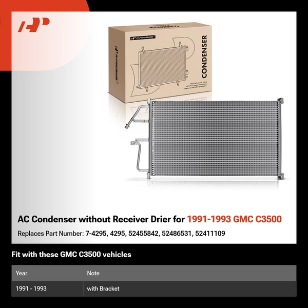 AC Condenser without Receiver Drier for 1991-1993 GMC C3500