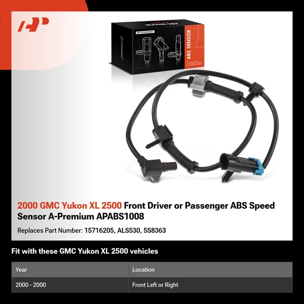 2000 GMC Yukon XL 2500 Front Driver or Passenger ABS Speed Sensor A-Premium APABS1008