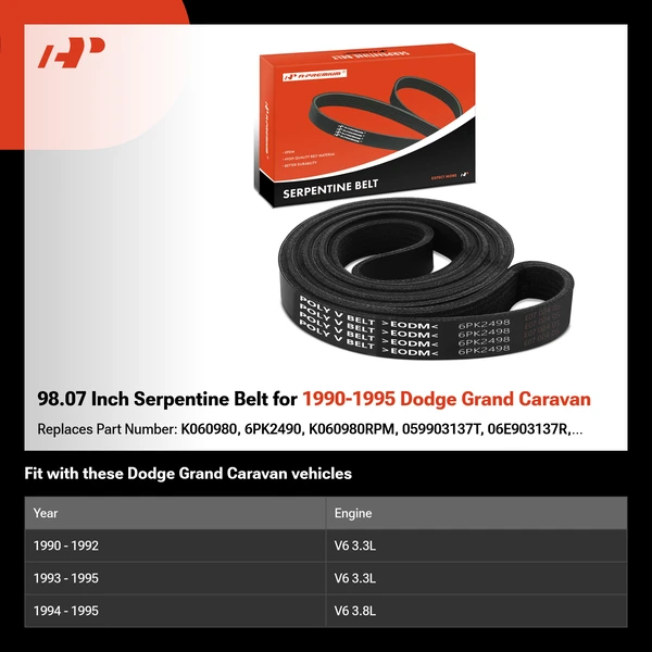 98.07 Inch Serpentine Belt for 1990-1995 Dodge Grand Caravan
