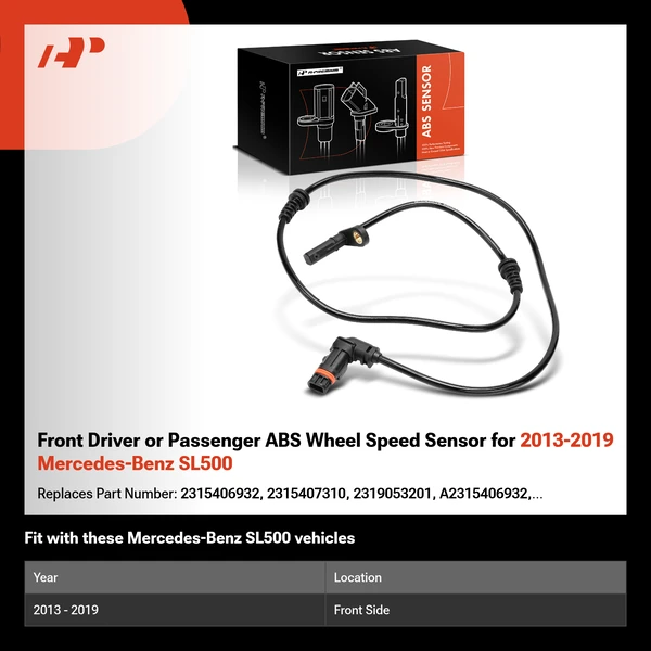 Front Driver or Passenger ABS Wheel Speed Sensor for 2013-2019 Mercedes-Benz SL500