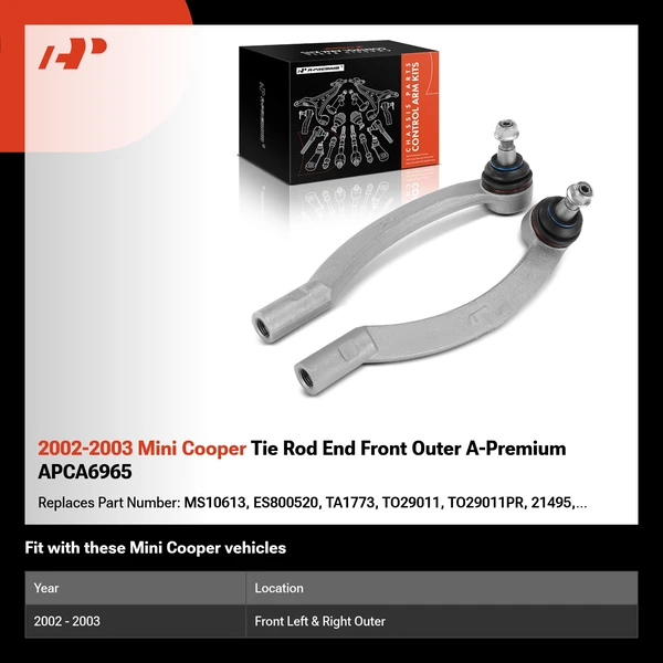 2002-2003 Mini Cooper Tie Rod End Front Outer A-Premium APCA6965