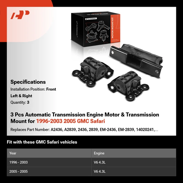 3 Pcs Automatic Transmission Engine Motor & Transmission Mount for 1996-2003 2005 GMC Safari