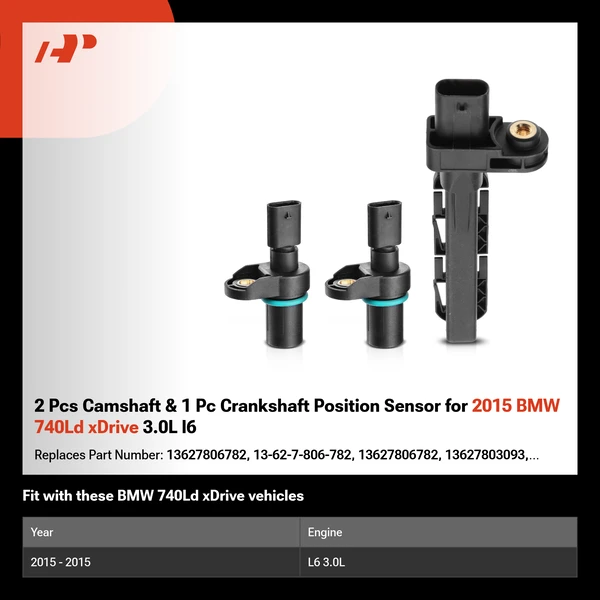2 Pcs Camshaft & 1 Pc Crankshaft Position Sensor for 2015 BMW 740Ld xDrive 3.0L l6